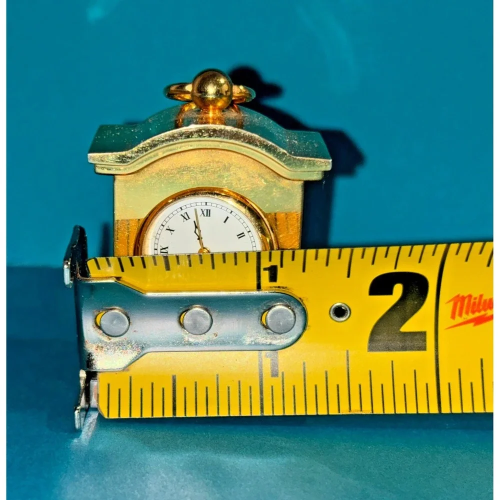 Vintage Mini Brass Quartz Mantel Desk Clock Roman Numerals Hong Kong Gold